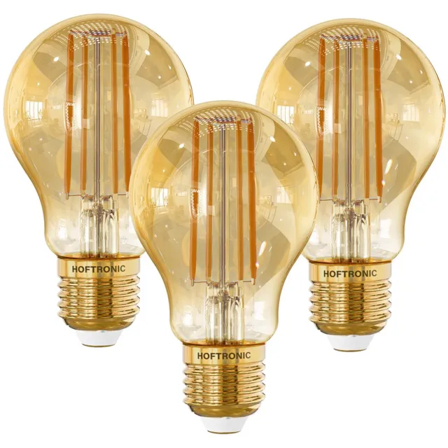 HOFTRONIC Set van 3 Smart E27 LED Filament Lampen - 7 Watt 806 lumen - A60 Amberkleurig glas - 1800-3000K Dimbaar