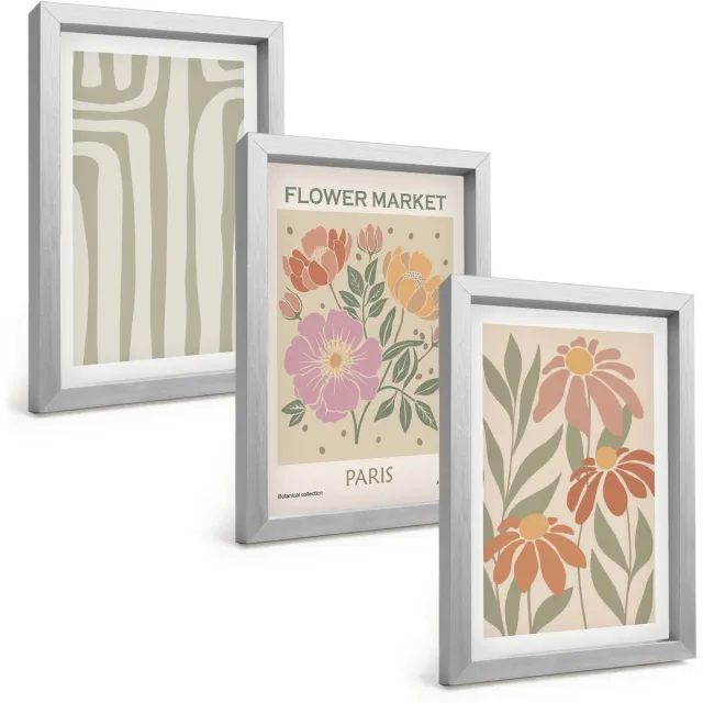 TULUP 4-Delige Schilderij Set - Poster met botanische motieven, Parijse minimalistische stijl - 20 x 30 cm - Muurdecoratie - Wanddecoratie - Slaapkamer - Stijlvolle Muurdecoratie Zilveren lijst