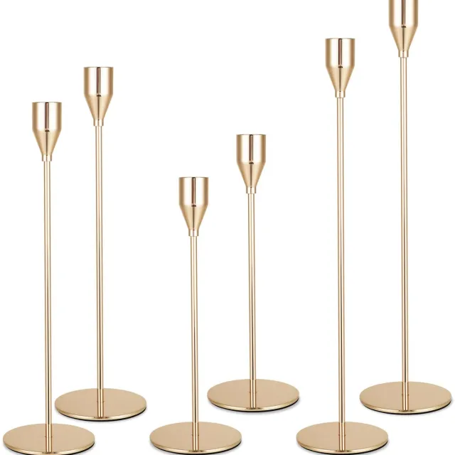 Unyqoos Elegante 6-delige set metalen kandelaars in goud voor sfeervolle decoratie