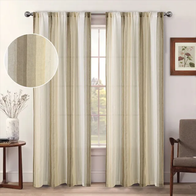 Floraweg Boerderij linnen mix gordijnen met verticale strepen, Boho linnen gaasgordijnen die licht filteren voor deurramen, voor woonkamer interieur,beige,135x160cm