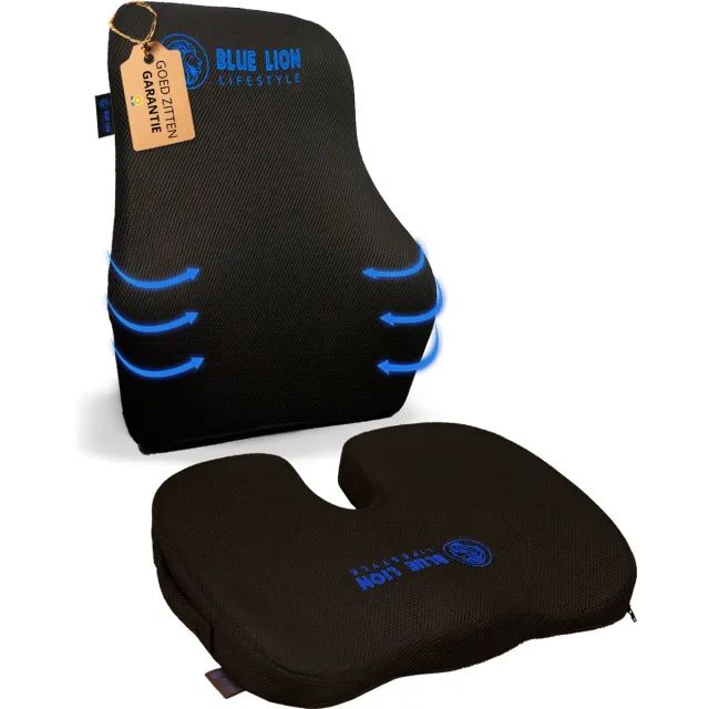 Blue Lion Lifestyle Blue Lion Zitkussen & Rugsteun - Ergonomisch Stuitkussen & Rugkussen voor Bureau of Bank - Stoelkussen - Groot Zitkussen en Rugsteun set Groot
