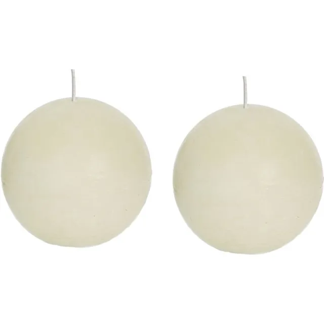 Spaas rustieke bolkaars - ivoorwit - 2x - D8 cm - 24 branduren - ronde kaarsen