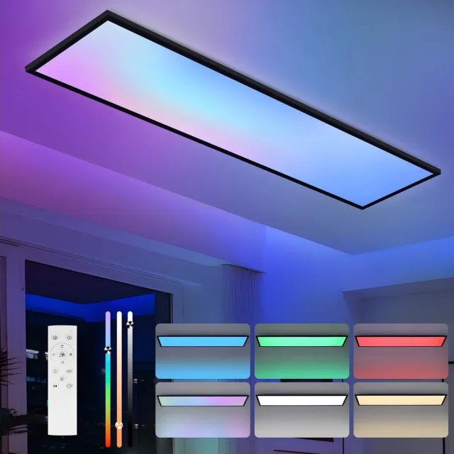 NETTLIFE plafondlamp - LED-paneel - RGB dimbaar - 100x25 cm - met afstandsbediening - 24W Lange daglichtlamp zwart