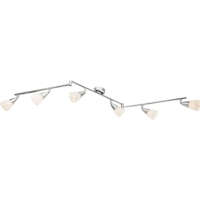 Globo Lighting Plafondlamp spot verstelbaar woonkamerlamp plafondlamp 5 vlammen, opaal glas, verchroomd metaal, 6x E14, LxH 145 x 19,5 cm zilver