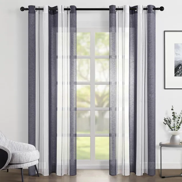 Ibenzoa Lichtgewicht Semitransparante Gordijnen met Strepen – Witgrijs, 140x220 cm – Voor Woonkamer en Slaapkamer