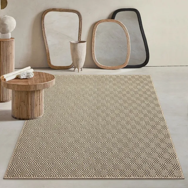 Mia´s Teppiche Mia’s Teppiche Soil – robuust in- & outdoor vloerkleed, weerbestendig & slijtvast, ruitpatroon naturel 200 x 290 cm naturel met geometrisch ruitpatroon
