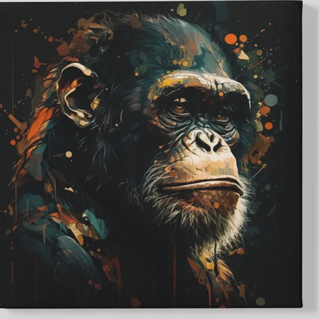 Trendex Global Vierkant Canvas Schilderij - Dieren - Chimpansee - 40x40x2 cm Bruin