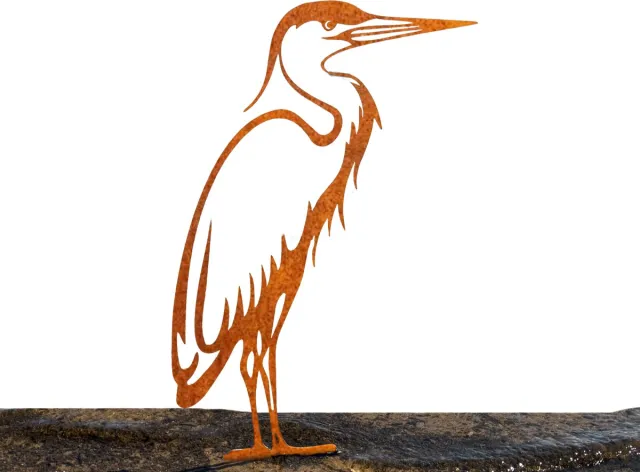 Steelhouet Reiger Grondprikker Tuindecoratie – Metaal Silhouet voor Grond of Gras – Cortenstaal – Cadeau voor Tuinliefhebber - Vijverdecoratie - Staalsilhouet - Steelhouet