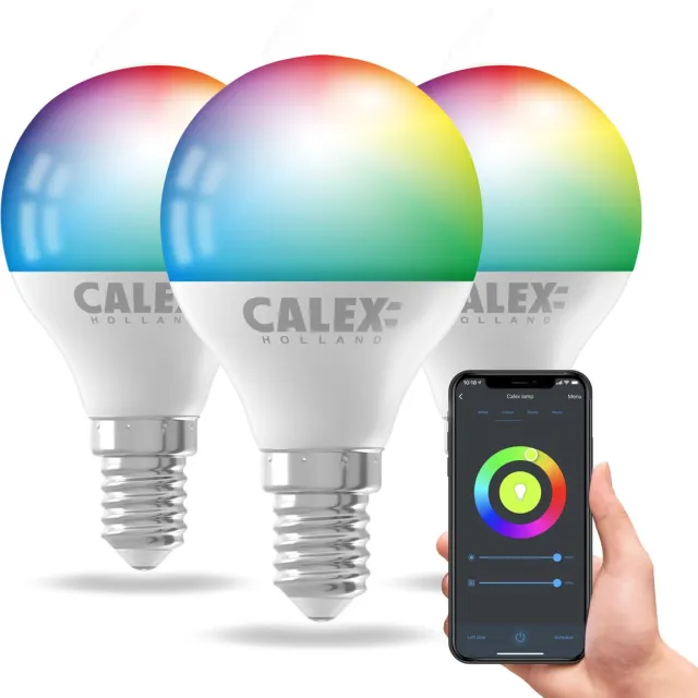 Calex Slimme Lamp - Kleurlamp set van 3 stuks - Wifi LED Verlichting - E14 - Smart Lamp - Dimbaar - RGB en Warm Wit licht - 4.9W