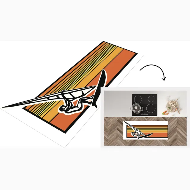KitchenYeah Keukenloper - Loper keuken - Een historische illustratie van een persoon die aan het windsurfen is - Keukenloper vinyl Multicolor
