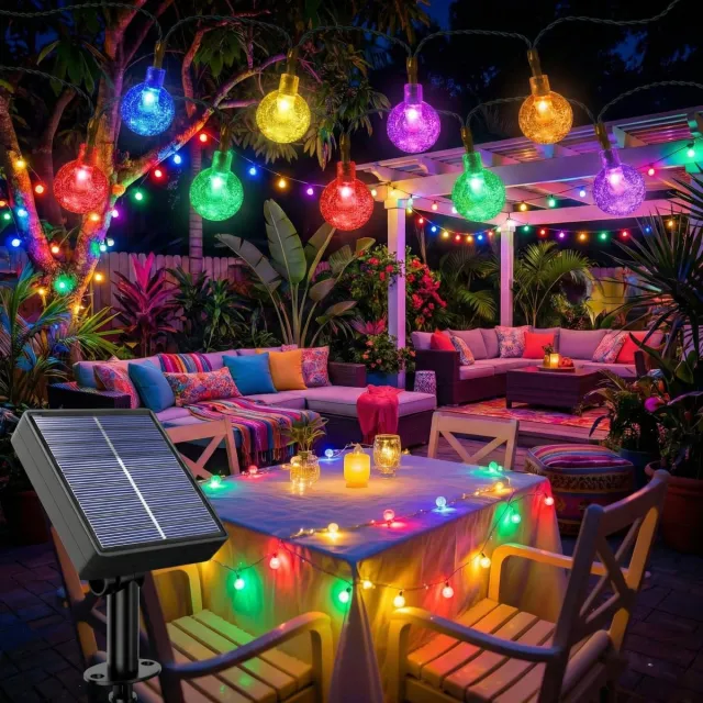 MUPOO Solar Lichtsnoer Buiten IP44 20LEDS -Prikkabel- Lampjes Slinger- 2 Lichtmodi -Tuinverlichting op Zonne-energie- Sfeerverlichting Buiten en Binnen- voor Tuin, Balkon en Terras - 5 Meter -Multicolor