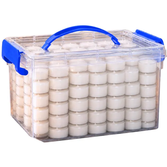 Spaas Voordeelbox gevuld met waxinelichtjes - 200x - wit - 4.5 branduur - kunststof box met oppak hengsel - inhoud 6 Liter Creme