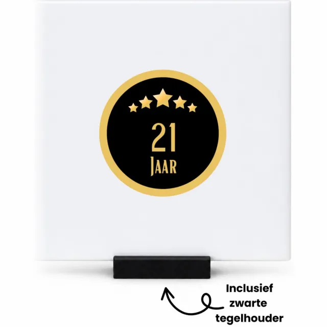 Hacebo 21 jaar tegeltje met tegelhouder - iemand die 21 jaar is geworden of 21 jaar lang een relatie hebben of getrouwd zijn - tegeltjes met tekst - verjaardagscadeau - verjaardag - cadeau - kado - geschenk - gift - spreuktegels - 10.8x10.8 CM Wit