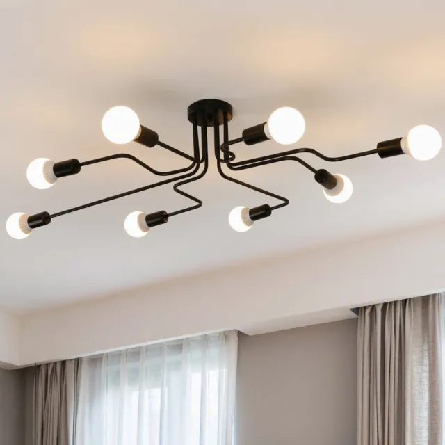 Haobosic Industriële vintage plafondlamp in zwart metaal met E27 fitting voor woonkamer, keuken, hal, eetkamer, bar, café - Retro zwarte plafondlamp zonder lamp (Energieklasse A+) Black