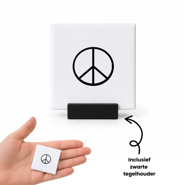 Hacebo Peace tegeltje met tegelhouder - Peace - Peace teken - tegeltjes met tekst - Cadeau - Vrede - spreuktegels - 4.8x4.8 CM Wit