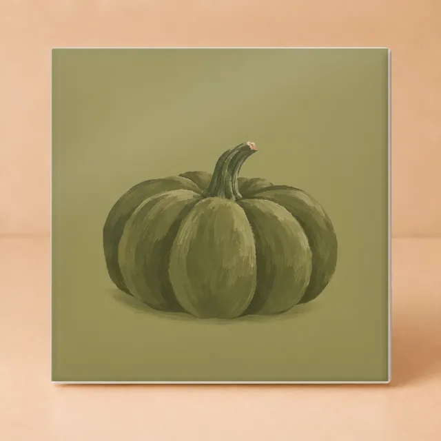 Bedruk King Sfeervolle Geschilderde Pompoen Tegel – Herfstige Keramieken Decoratietegel voor Pompoen Fans en Herfstliefhebbers - 11 x 11 cm Wit