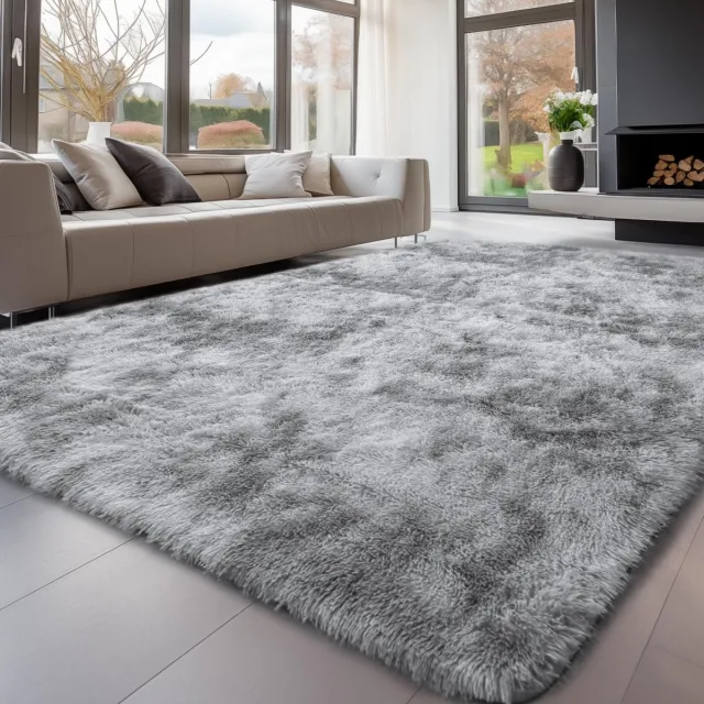 Unyqoos ® Zacht en Fluffy Hoogpolig Grijs Vloerkleed voor Woonkamer en Slaapkamer, Antislip, 160 x 230 cm