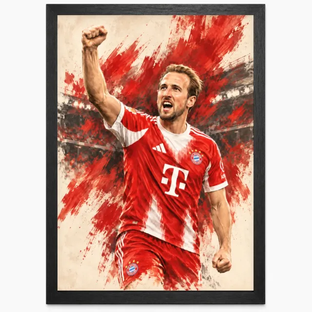 Joshimo Harry Kane Poster | Bayern München Voetbal Art | Inclusief Zwarte A3 Lijst