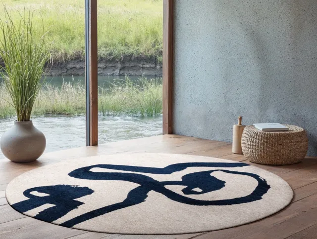 Louis de Poortere Wasbaar Binnen & Buiten Vloerkleed - 170 x 235 cm - Louis De Poortere Ribbon Sea Ink - Laagpolig Tapijt - Gerecycled PET - Made in Belgium - Circulair Blauw