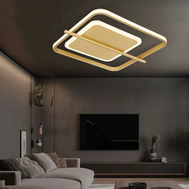 Globo Plafondlamp woonkamer LED licht goudkleurige plafondlamp slaapkamer, aluminium metaal, 1x LED 36W 2650Lm warm wit, LxBxH 40x36x5 cm
