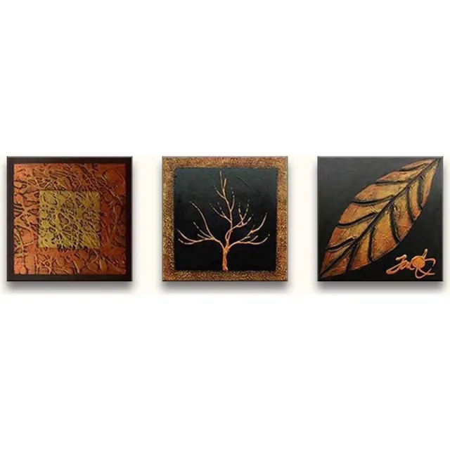 Grootmeesters ® Handgeschilderd schilderij Olieverf op Canvas 3-luik - Ancient Leafs goud