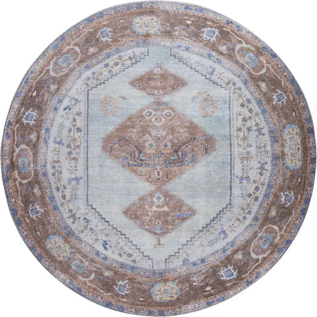 Veer Carpets Vloerkleed Karaca Purple/Brown 07 Rond ø200 cm - Laagpolig Vloerkleed – Vintage / Klassiek Design Paars