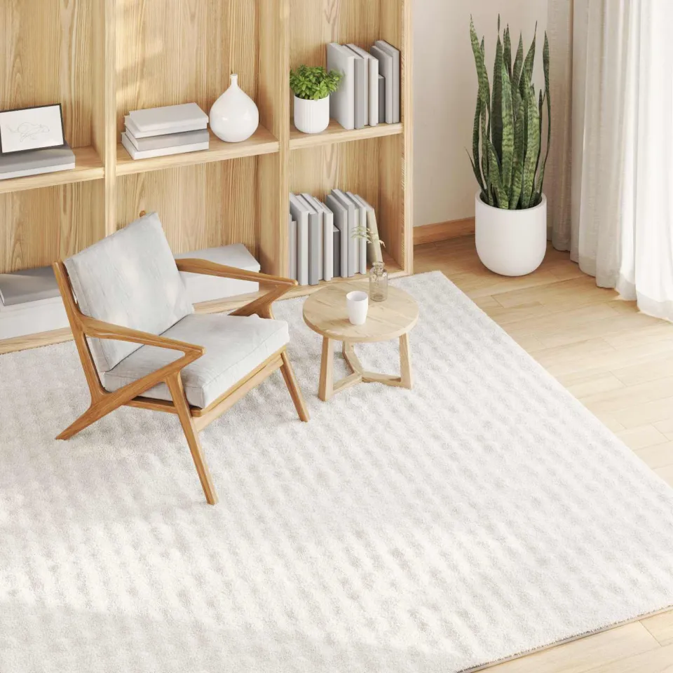 vidaXL Vloerkleden Vierkant SIROLO Crèmekleurig 240 x 240 cm Polyester, foto 3
