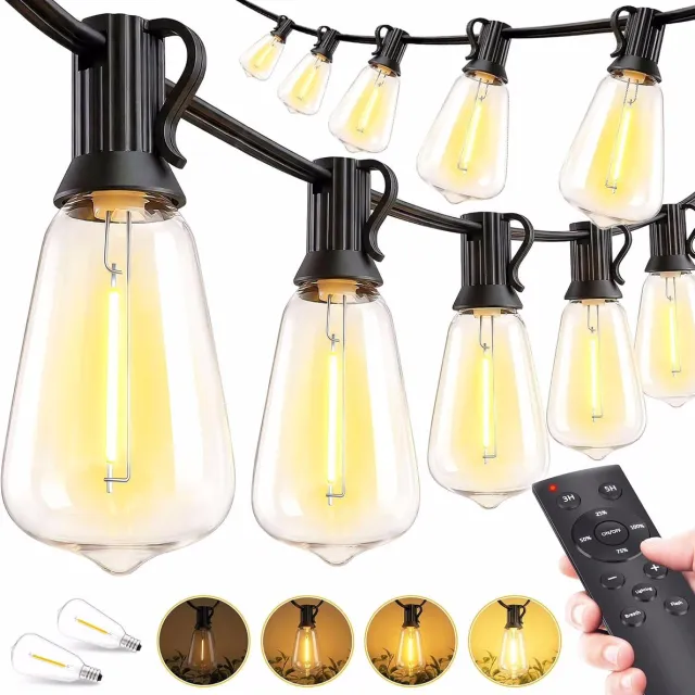 Flintry Prikkabel Buitenverlichting ST38 (30,5 Meter / 50+2 Lampen) - Dimbare LED Sfeerverlichting met Afstandsbediening - Warm Wit (2700K) - IP44 Spatwaterdicht - Inclusief 1 Reserve Lamp
