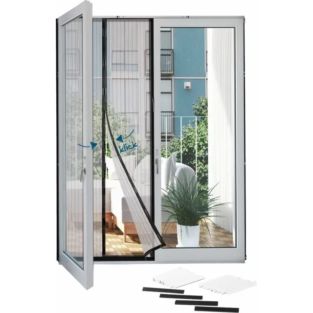 Hoberg Magnetische insectenbescherming voor de deur, 100 x 210 cm, hoogte individueel op maat te snijden, met 4 rails om te verzwaren, kleefmontage met 16 klittenbandsluitingen van 15 cm zonder boren, magnetisch sluitsysteem Transparant