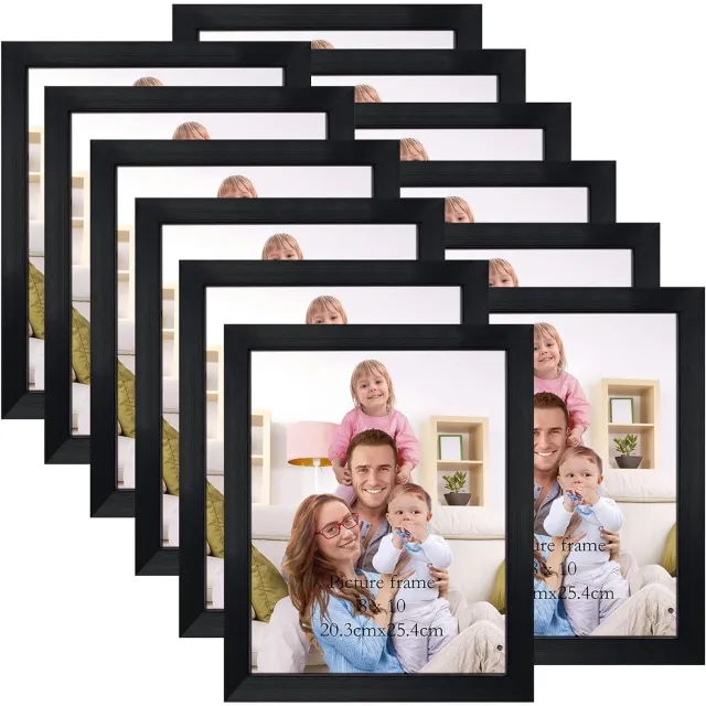 Famanu Set van 12 fotolijsten 20 x 25 cm, zwarte fotolijsten voor foto's en afbeeldingen, wand- of tafelstandaard, ideaal als cadeau voor het creëren van een persoonlijke fotowand