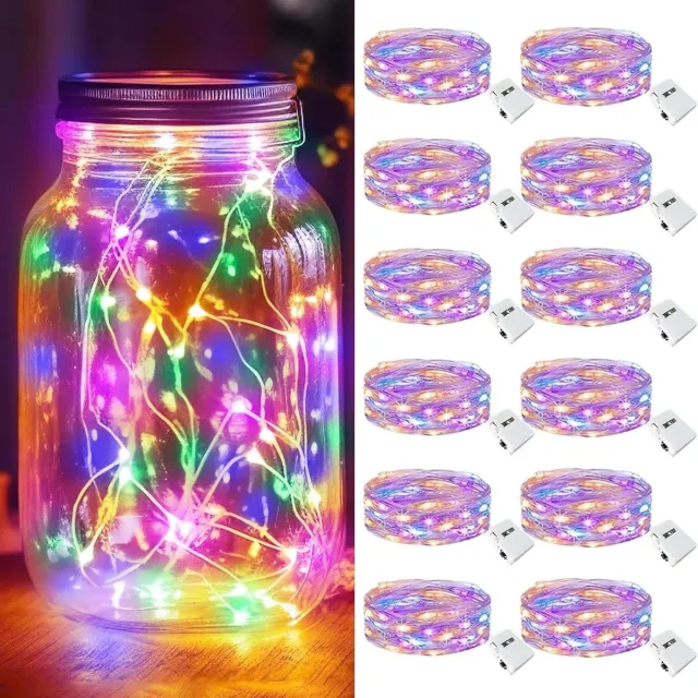 Huttutu Halloween decoratie - Kerstversiering - LED Lichtsnoer - 2m met 20 LED's - Batterijgevoed - Waterdicht - 3 Standen - Voor Mason Jars en Feestjes - 12 stuks - Gekleurd licht