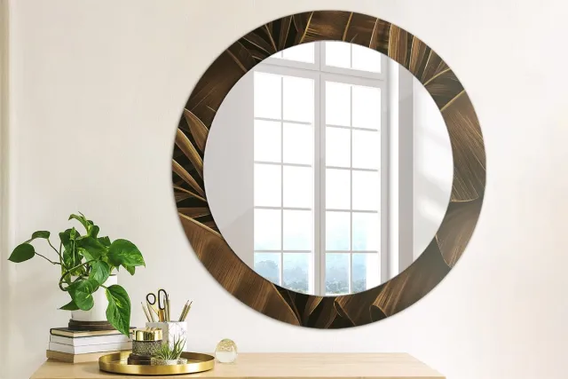 Coloray Bedrukte Spiegel - Bruine bananenbladeren Spiegel Met Bedrukte Lijst - 70 cm - Bruin Bedrukte Spiegel - Spiegel Met Bedrukte Lijst - Spiegel Met Decoratie - Spiegel Lijst Met Print Bruin Bruine bananenbladeren