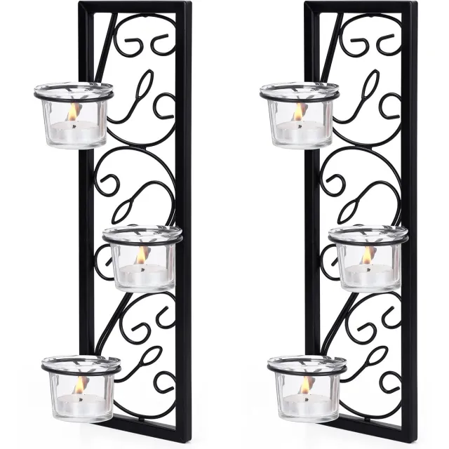 Unyqoos ® Elegante Zwarte Wandkandelaar Set van 2 met Charmant Wervelpatroon voor Stijlvolle Decoratie