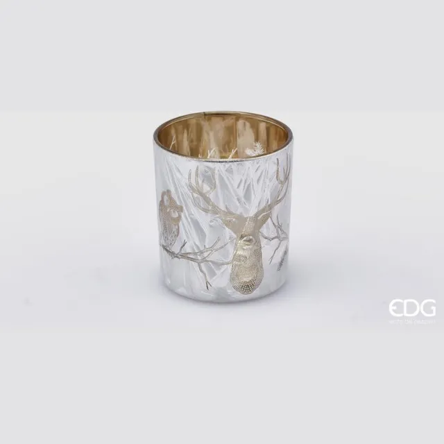 EDG - Enzo De Gasperi Kerst theelichthouder zilver thema Bos H8 D7