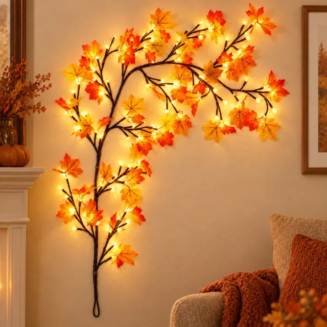 Nosheir Betoverende Wilgentak-Lichtslinger – lamp – 1,2 meter Twinkelende Boomtak met Afstandsbediening – 48 LED-Slingerlampjes voor Wand – Slaapkamer – Woonkamer & Huisdecoratie – Oranje