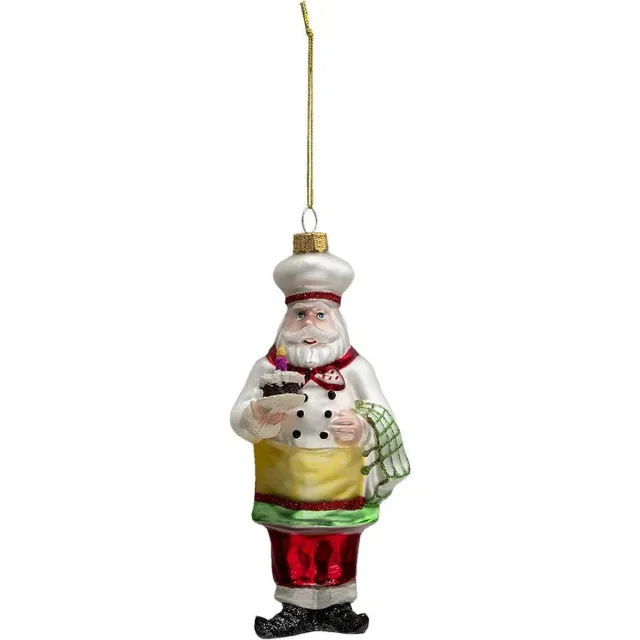 Clayre & Eef Kersthanger Kerstman 17 cm Wit Rood Glas Meerkleurig
