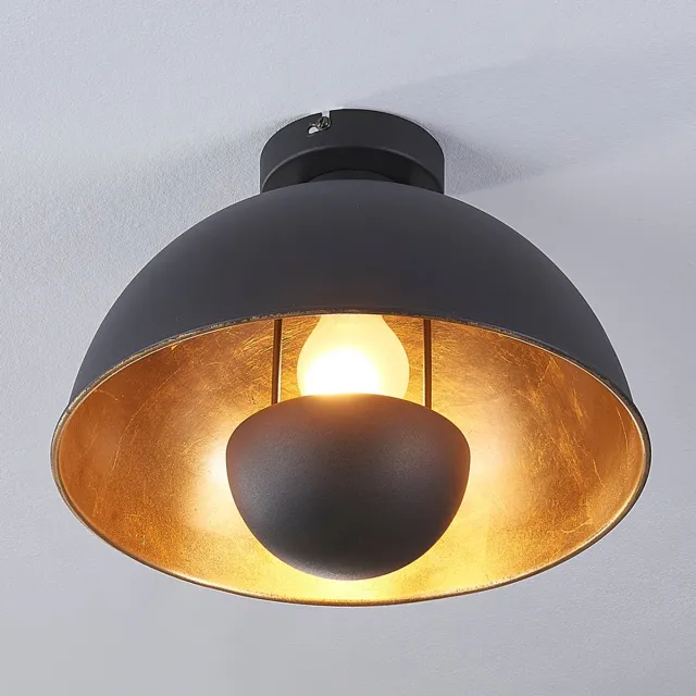 Lindby plafondlamp - 1licht - Metaal - H: 26 cm - E27 - zwart, goud mat