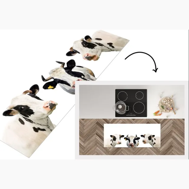 KitchenYeah Keukenloper - Loper keuken - Koe - Wit - Lachen - Keukenloper vinyl Multicolor