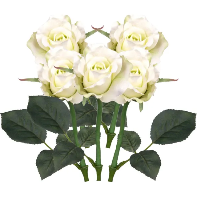 Bellatio Flowers & Plants Top art Kunstbloem roos Alice de luxe - 5x stuks - wit - 30 cm - kunststof steel - decoratie