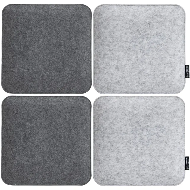 DuneDesign Extra Dik: 4 Vilten Zitkussen Vierkant - 35x35x3cm Omkeerbaar Stoelkussen Vilt - Stoelpad Grijs grey