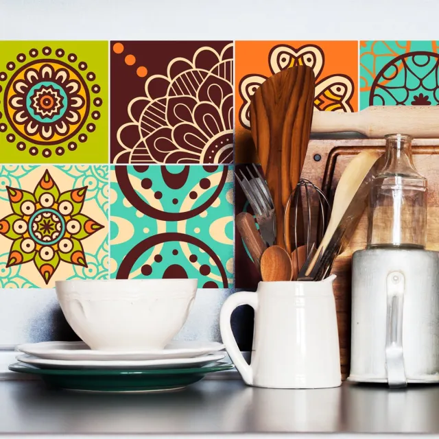 Ambiance Sticker Zelfklevende tegelmuurstickers voor keuken en badkamer - 15 Rosario cementtegelstickers - 15 stickers 15x15cm Multi color