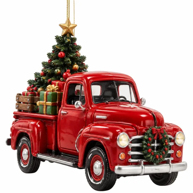 SWGOTA Adventskalender met 24 pickuptruck-hangdecoraties - Meerdere kleuren - Met ophanglusjes en genummerde deurtjes Rood