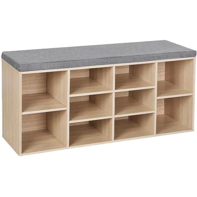 Famanu Schoenenbank met zitting, 10 vakken, afmetingen 104 x 30 x 48 cm, ideaal voor het opbergen van schoenen en accessoires Zwart