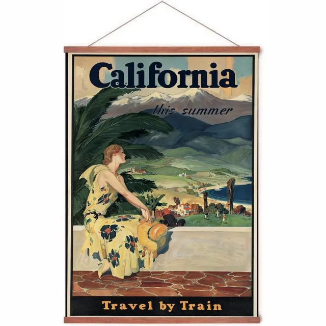 Esque Poster In Posterhanger - Vintage Reisposter Californië - Kader Hout - VS/USA Travel - 70x50 cm - Ophangsysteem