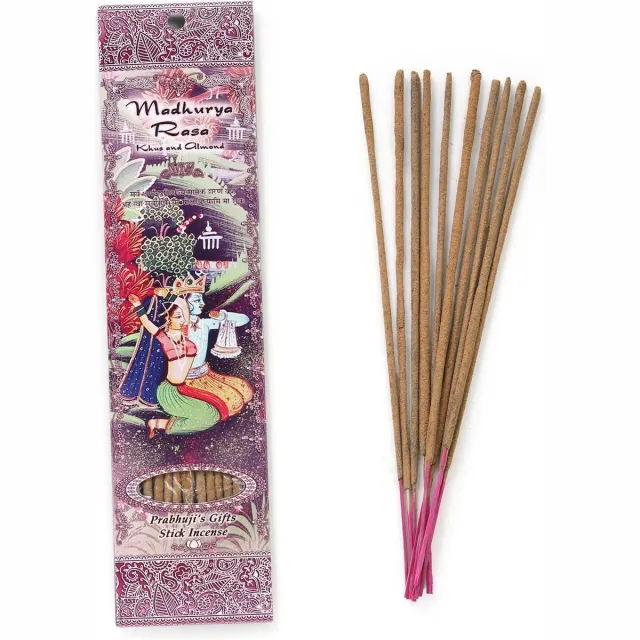 Prabhuji's Gifts Wierooksticks, handgerold, 'Madhurya Rasa' met khus en amandel, 20 sticks
