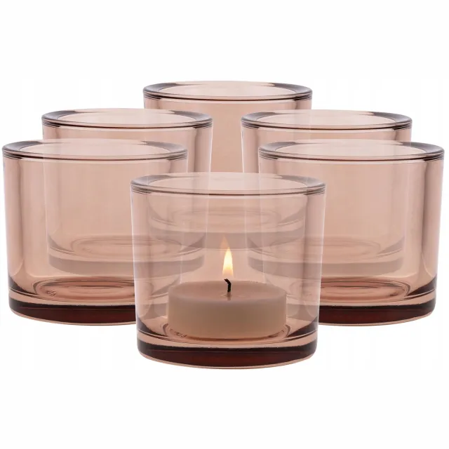 Trend glass Set van 6 Glazen Kaarshouders Luna Roze - Voor Tealights & Zelf Gieten