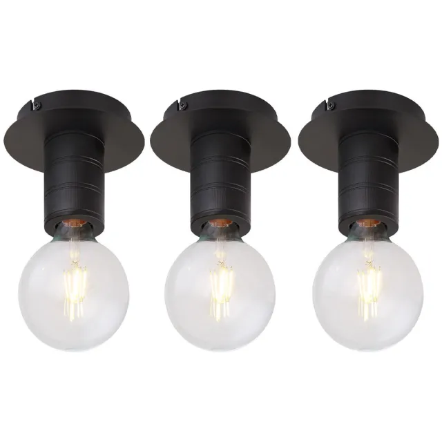 Globo Lighting Plafondlamp 1 vlam woonkamerlamp zwart, metaal aluminium, 1x E27 fitting, DxH 15x11 cm, set van 3