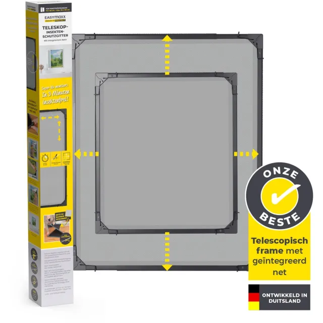 EasyMaxx Insect Protect Telescopische insectenhor voor ramen, met voorgemonteerd frame, uittrekbare insectenbescherming, geïntegreerd muggennet, min. 73 x 83 cm–max. 120 x 140 cm - antraciet, 1 stuk