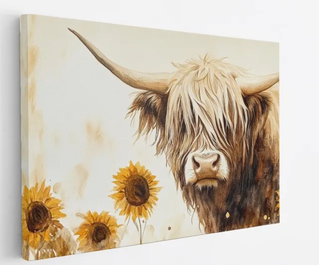 Saammp Canvas Schilderij - Schotse Hooglander Koe - Abstract - Dieren - Natuur - 60x40 - Foto op canvas - Wanddecoratie - muurdecoratie Woonkamer - Slaapkamer decoratie - Canvas Print Multicolor