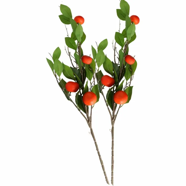 HBX Natural Living Kunstbloem citrusfruit tak clementine/mandarijn - 2x - 80 cm - oranje - losse steel - Kunst zijdebloemen